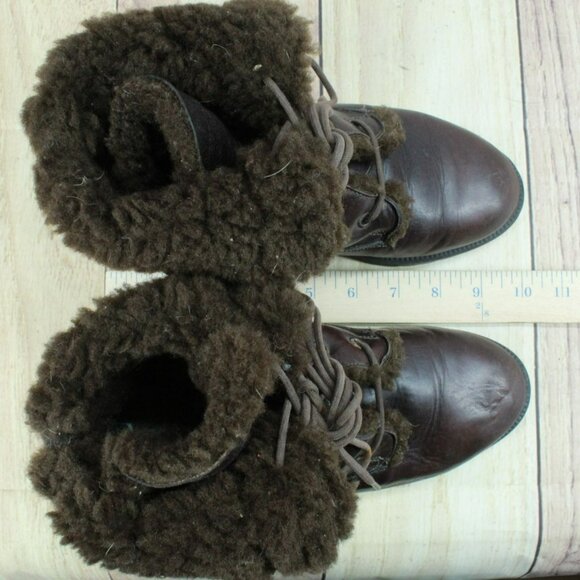 *Santana Brown Leather Lace Up Fur Cuff Paddock Ankle Boots Size 10.5 Inches - Picture 7 of 9